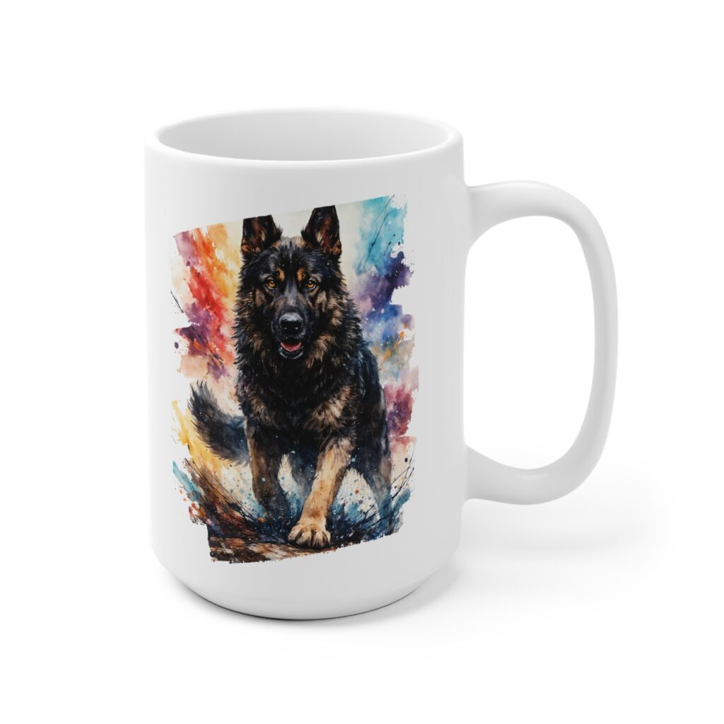 German Shepherd Dog Art Ceramic Mug — Bold Colorful Dog Coffee Cup